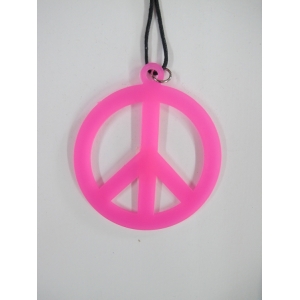 Pink Peace Sign Necklace - 60s Hippie Necklace