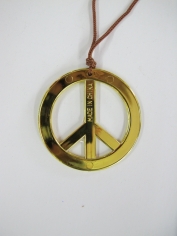 Gold Peace Sign Necklace - 60s Hippie Necklace