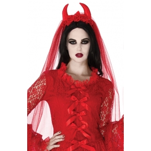 Red Veil with Horns - Halloween Costume Headpiece