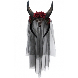 Black Veil with Horns - Halloween Costume Headpiece