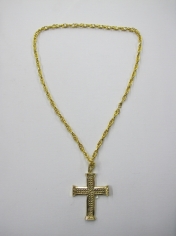 Long Cross Pendant Gold Bling Necklace