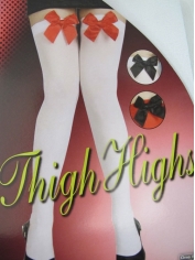 White Thigh High Stockings With Red Bows