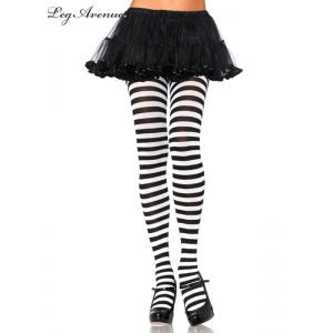 Nylon Striped Tights White Black - Leg Avenue Pantyhose and Tights