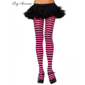 Nylon Striped Tights Black Fuchsia - Leg Avenue Pantyhose and Tights