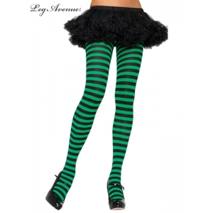 Nylon Striped Tights Black Green - Leg Avenue Pantyhose and Tights