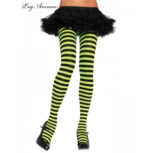 Nylon Striped Tights Black Lime - Leg Avenue Pantyhose and Tights
