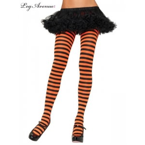 Nylon Striped Tights Black Orange - Leg Avenue Pantyhose and Tights