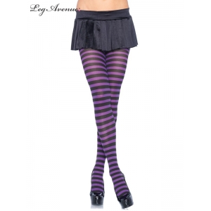 Nylon Striped Tights Black Purple - Leg Avenue Pantyhose and Tights