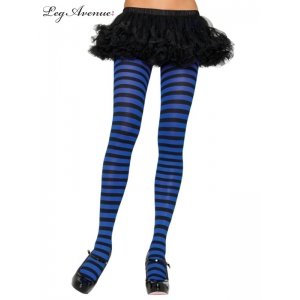 Nylon Striped Tights Black Blue - Leg Avenue Pantyhose and Tights