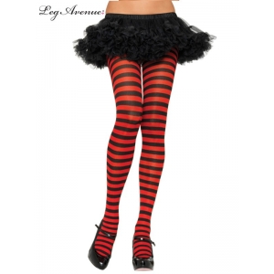 Nylon Striped Tights Black Red - Leg Avenue Pantyhose and Tights