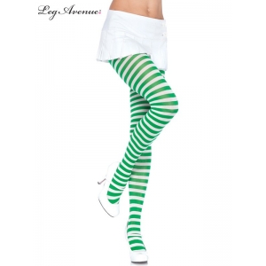 Nylon Striped Tights Black Kelly Green - Leg Avenue Pantyhose and Tights