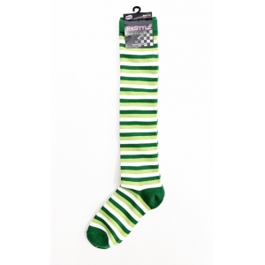 Light Green White Striped Knee High Socks