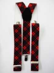 Red Black Check Suspenders - Costume Accessories
