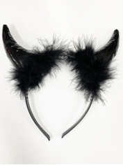 Devil Costume Leather Look Black Devil Horns - Halloween Costumes Horns