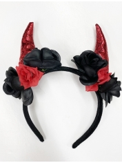 Red Devil Horns with Flower Headband