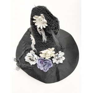 Witch Costume Black Witch Hat with Flowers - Halloween Witches Hat	
