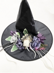 Witch Costume Deluxe Black Witch Hat with Flowers - Halloween Witches Hat	