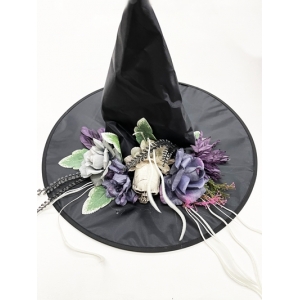Witch Costume Deluxe Black Witch Hat with Flowers - Halloween Witches Hat	