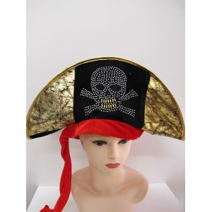 Pirate Hat with Gold Skull and Crossbones