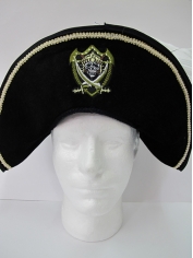 Black Pirate Hat with Gold Skull and Crossbones