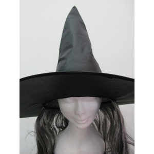 Black Witch Hat With Hair - Halloween Costume Accessories