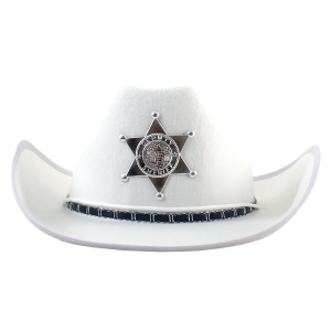 Cowboy Hat White with Woven Band and Badge