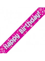 Happy Birthday Banner Pink Holographic - Birthday Party Decorations