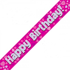 Happy Birthday Banner Pink Holographic - Birthday Party Decorations