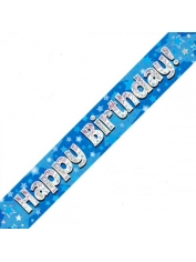Happy Birthday Banner Blue Holographic - Birthday Party Decorations
