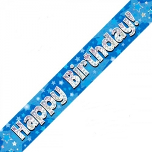 Happy Birthday Banner Blue Holographic - Birthday Party Decorations