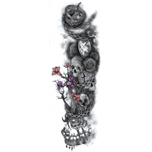 Skulls and Purple Roses Temporary Tattoo - Temporary Tattoos