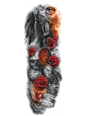 Red Roses And Wolf Temporary Tattoo - Temporary Tattoos