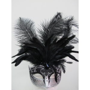 Black and Silver with Feathers - Masquerade Masks