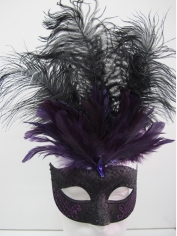 Black Purple Eye Mask with Feathers - Masquerade Masks Feather Masks 