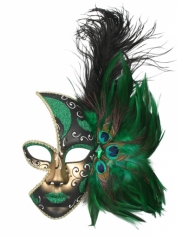 Feather Mask Green - Mardi Gras Masks 