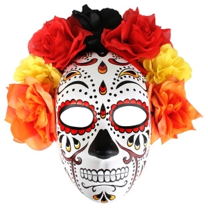 Day Of The Dead Mask Flower Top Red - Halloween Masks