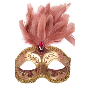 Pink Gold Eye Mask with Feathers - Masquerade Masks Feather Masks 