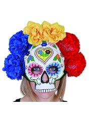 Sugar Skull Heart Flowers Face Mask