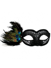 ADRIANNA Black and Silver Peacock Feather Eye Mask