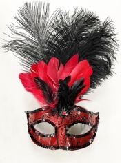 Red Eye Mask with Feathers - Masquerade Masks Feather Masks 