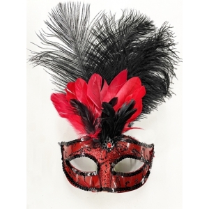 Red Eye Mask with Feathers - Masquerade Masks Feather Masks 