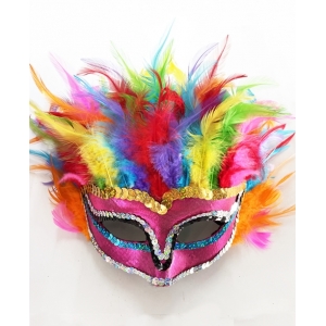 Rainbow Eye Mask with Rainbow Feathers - Masquerade Masks Feather Masks 