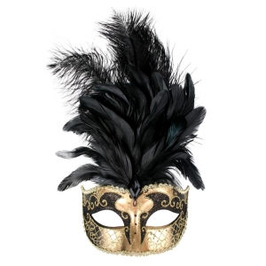 Black Gold Eye Mask with Feathers - Masquerade Masks Feather Masks 