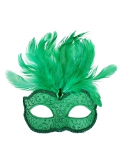 Green Eye Mask with Feathers - Masquerade Masks Feather Masks