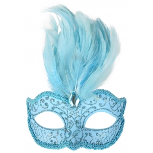 Light Blue Eye Mask with Feathers - Masquerade Masks Feather Masks