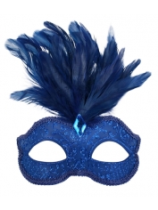 Blue Eye Mask with Feathers - Masquerade Masks Feather Masks
