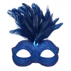 Blue Eye Mask with Feathers - Masquerade Masks Feather Masks