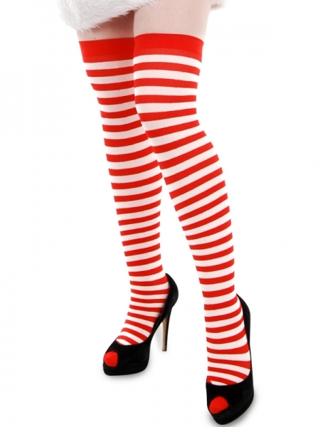 Thigh High Red/White Striped Stocking
