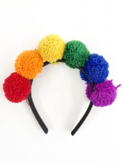 Rainbow Pom Pom Headband - Mardi Gras Accessories