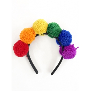 Rainbow Pom Pom Headband - Mardi Gras Accessories